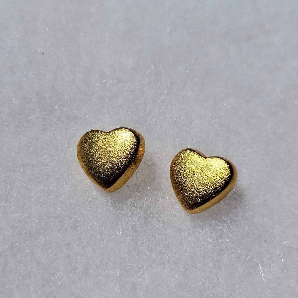 Vintage Gold Filled Heart Stud Earrings Small Textured Yellow Gold Tone